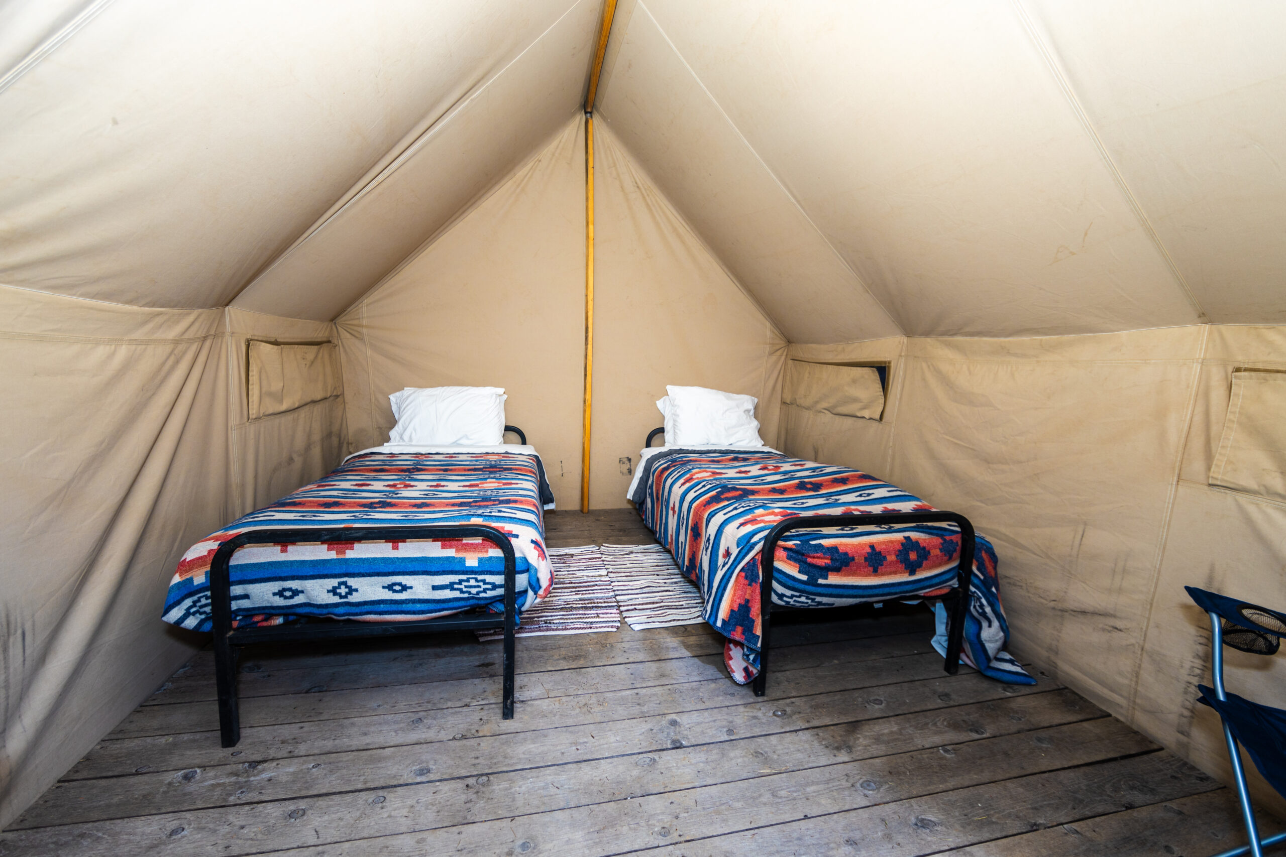 Tent accomodations for Hut to Hut guests at Pueblano Staff Camp.